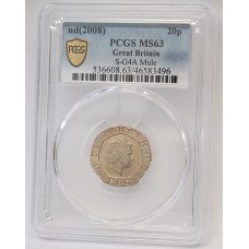 GREAT BRITAIN UK 2008 . TWENTY 20 PENCE COIN . ERROR . MULE . UNDATED